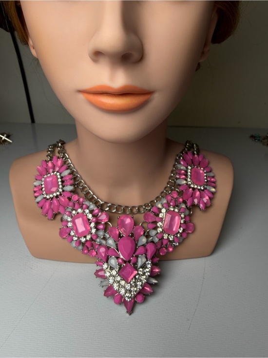 no brand Jewelry - Bright Pink Crystal Statement Necklace - Women Jewelry